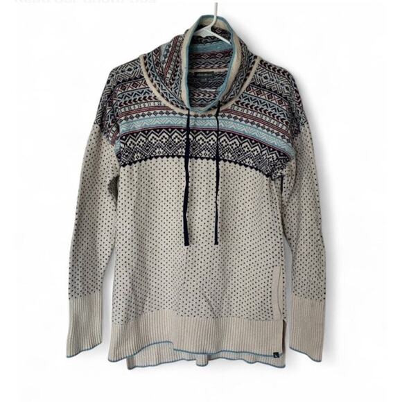 Eddie Bauer Wool Blend Nordic Fair Isle Cowl Neck Pullover Sweater Womens Medium - Picture 1 of 5